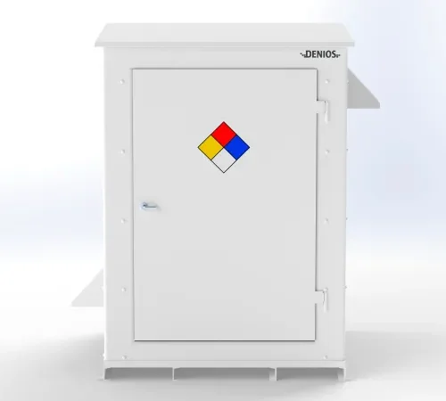 Denios N-Series 8'W x 5' 10"D x 8' 2"H, Non-Combustible Outdoor Storage Building For 4 Drums