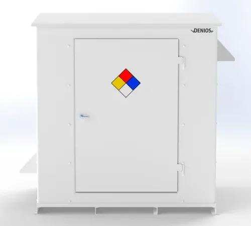 Denios N-Series 9' 10"W x 5' 10"D x 8' 2"H, Non-Combustible Outdoor Storage Building For 6 Drums