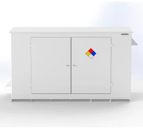 Denios N-Series 16' 1"W x 6' 6"D x 8' 2"H, Non-Combustible Outdoor Storage Building For 12 Drums