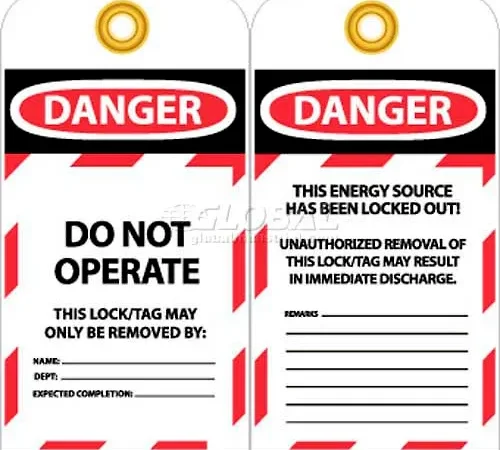 NMC LOTAG36-25 Tags, Danger Do Not Operate, 6" X 3", White/Red/Black, 25/Pk
