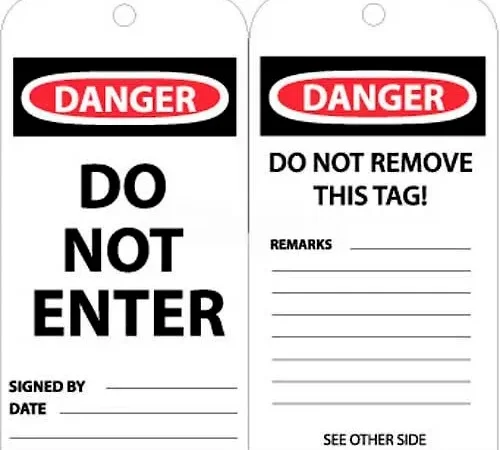 NMC RPT161 Tags, Do Not Enter, 6" X 3", White/Red/Black, 25/Pk