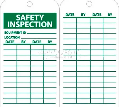 NMC RPT170 Tags, Safety Inspection, 6" X 3", White/Green, 25/Pk