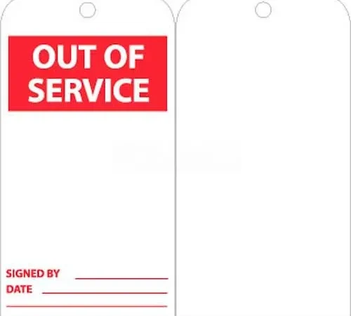 NMC RPT176 Tags, Out Of Service, 6" X 3", White/Red, 25/Pk
