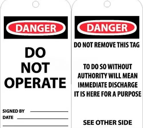 NMC RPT1G Tags, Danger Do Not Operate, 6" X 3", White/Red/Black, 25/Pk