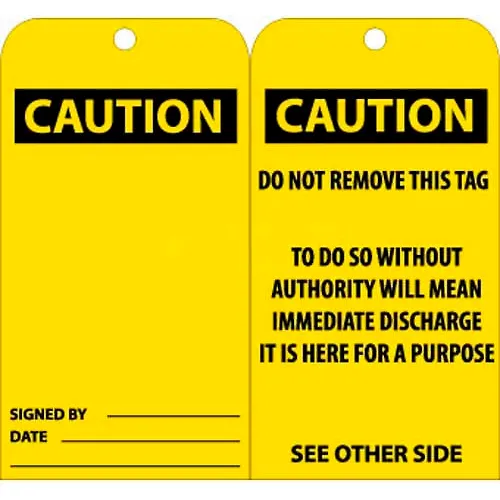NMC RPT28G Tags, Caution, 6" X 3", Yellow/Black, 25/Pk