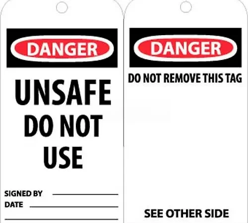 NMC RPT34 Tags, Danger Unsafe Do Not Use Operate, 6" X 3", White/Red/Black, 25/Pk