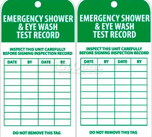 NMC RPT37 Tags, Emergency Shower And Eye Wash Test Record, 6" X 3", White/Green, 25/Pk
