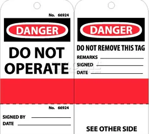 NMC RPT499 Tags, Do Not Operate (Perforated), 6" X 3", White/Red/Black, 25/Pk