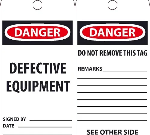 NMC RPT59 Tags, Danger Defective Equipment, 6" X 3", White/Red/Black, 25/Pk
