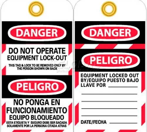 NMC SPLOTAG11-25 Tags, Do Not Operate Equipment Lock Out, Bilingual, 6" X 3", White/Red/Black, 25/Pk