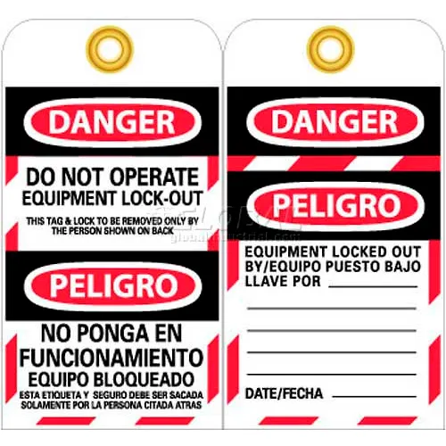 NMC SPLOTAG11-25 Tags, Do Not Operate Equipment Lock Out, Bilingual, 6" X 3", White/Red/Black, 25/Pk
