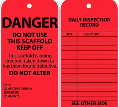 NMC SVT1 Tags, Danger Do Not Use This Scaffold, Keep Off, 6" X 3", Red, 25/Pk