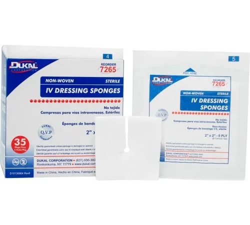 Dukal IV Sponge, 2" x 2" Sterile, 6-Ply, 2/PK, 35 PK/Box, 20 Box/Case
