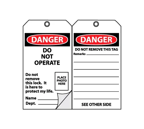 Self-Laminating Lockout Tags - Do Not Operate with Picture