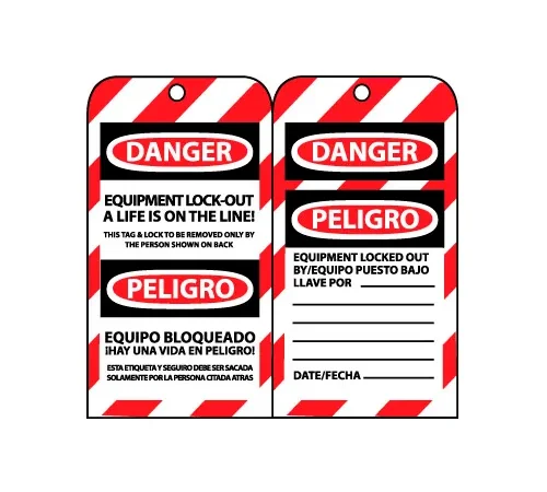 Bilingual Lockout Tags - Equipment Lock-Out A Life Is On The Line