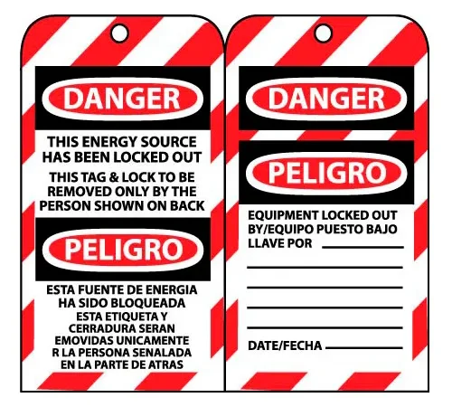 Bilingual Lockout Tags - This Energy Source Has Been Locked Out