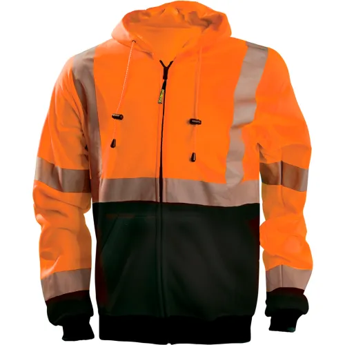 OccuNomix Black Bottom X-Back Hoodie Sweatshirt w/Zipper, L, Orange