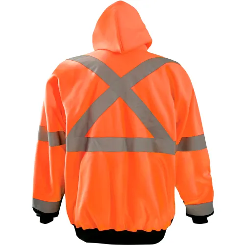 OccuNomix Black Bottom X-Back Hoodie Sweatshirt w/Zipper, L, Orange - Image 2