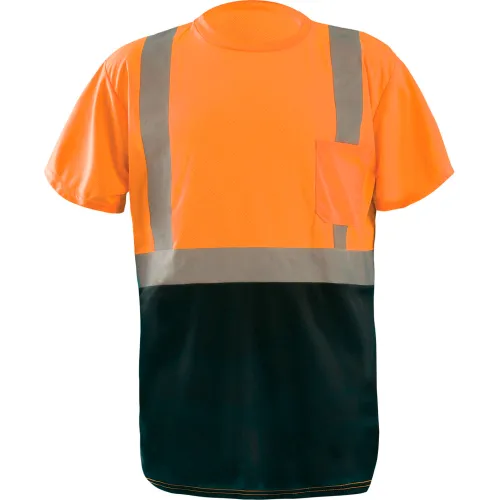 OccuNomix LUX-SSETPBK-OM Class 2 Black Bottom T-Shirt w/Pocket Orange, M