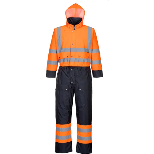 Portwest® ANSI Class 3 Hi-Vis Contrast Winter Coverall, XL, Orange/Navy