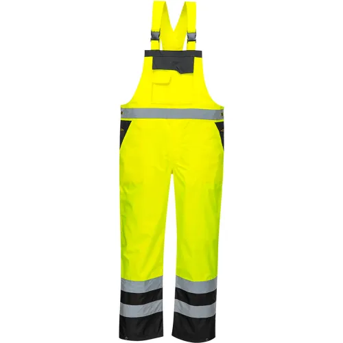 Portwest® Hi-Vis Breathable Contrast Rain Bib Overall, ANSI Class E, M, Yellow/Black