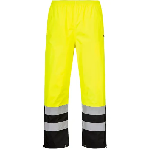 Portwest® Hi-Vis Contrast Rain Pants, Side Zip Leg, 4XL, Yellow/Black
