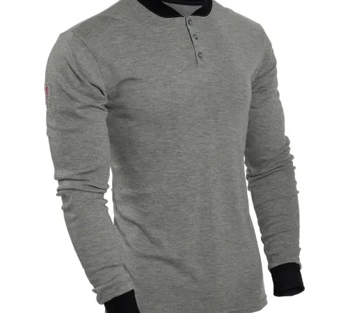 DRIFIRE® Flame Resistant Long Sleeve Henley, M, Gray, C541NGEBSLSMD