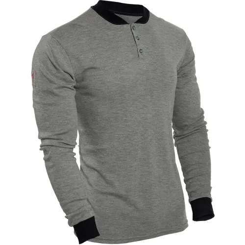 DRIFIRE® Flame Resistant Long Sleeve Henley, M, Gray, C541NGEBSLSMD