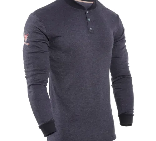 DRIFIRE® Flame Resistant Long Sleeve Henley Navy XL, Navy, C541NNBBSLSXL