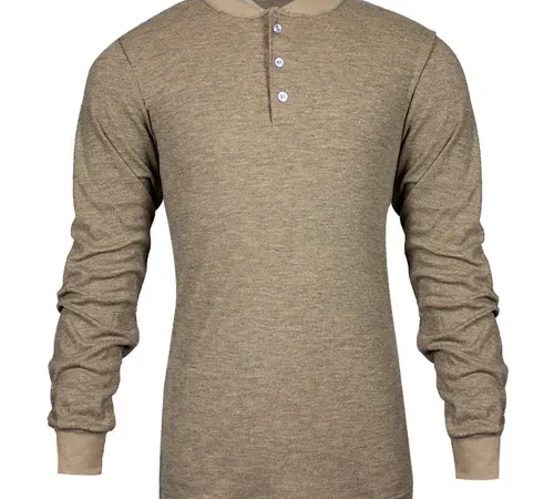 DRIFIRE® Flame Resistant Long Sleeve Henley, M, Tan, C541NTNBSLSMD