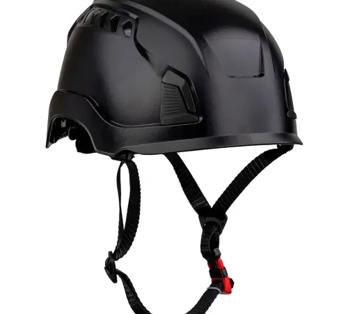 Traverse™ Industrial Climbing Helmet, 4-Point Chin Strap, Non-Vented, Black