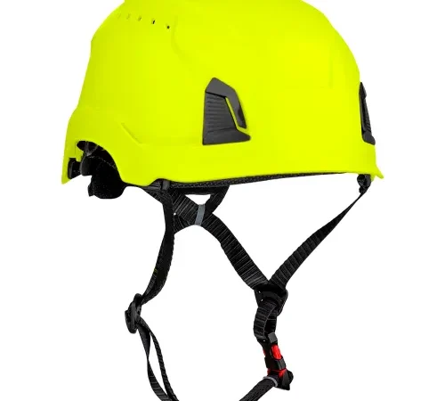 Traverse™ Industrial Climbing Helmet, 4-Point Chin Strap, Vented, Hi-Vis Yellow