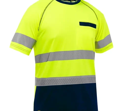 Bisley® Men's Short Sleeve T-Shirt with Navy Bottom, Class 2, 2XL, Hi-Vis Yellow