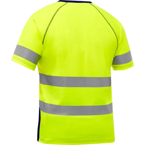 Bisley® Men's Short Sleeve T-Shirt with Navy Bottom, Class 2, S, Hi-Vis Yellow - Image 2