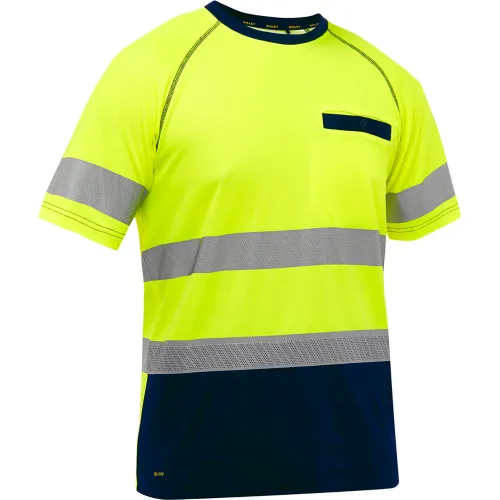 Bisley® Men's Short Sleeve T-Shirt with Navy Bottom, Class 2, XL, Hi-Vis Yellow