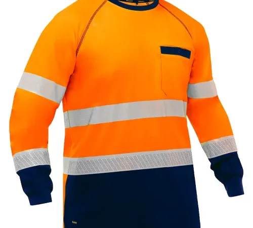 Bisley® Men's Long Sleeve Shirt with Navy Bottom, Class 3, 2XL, Hi-Vis Orange