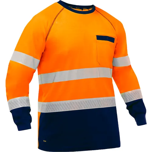 Bisley® Men's Long Sleeve Shirt with Navy Bottom, Class 3, XL, Hi-Vis Orange