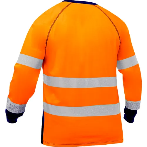 Bisley® Men's Long Sleeve Shirt with Navy Bottom, Class 3, XL, Hi-Vis Orange - Image 2
