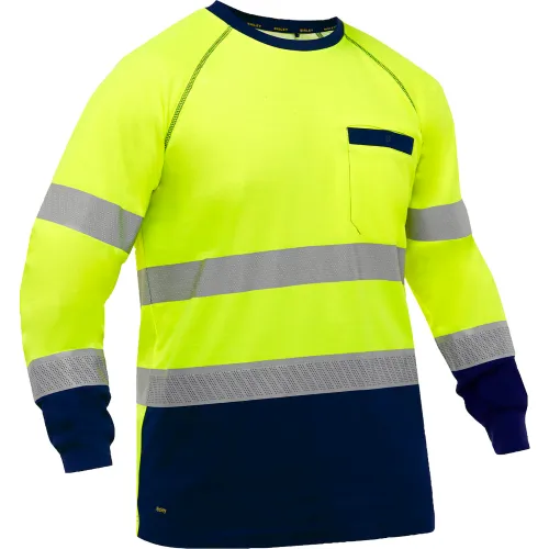 Bisley® Men's Long Sleeve Shirt with Navy Bottom, Class 3, 2XL, Hi-Vis Yellow