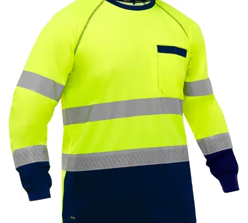 Bisley® Men's Long Sleeve Shirt with Navy Bottom, Class 3, M, Hi-Vis Yellow
