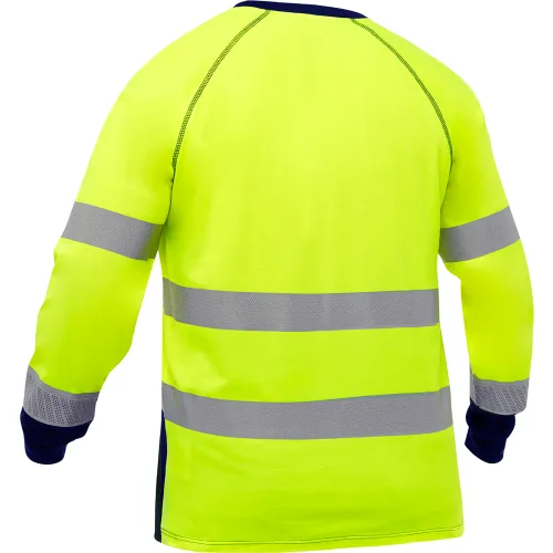 Bisley® Men's Long Sleeve Shirt with Navy Bottom, Class 3, XL, Hi-Vis Yellow - Image 2