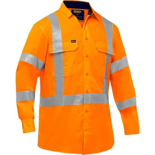 Bisley® Men's Long Sleeve Work Shirt with X-Airflow™ & X-Back, Class 3, M, Hi-Vis Orange
