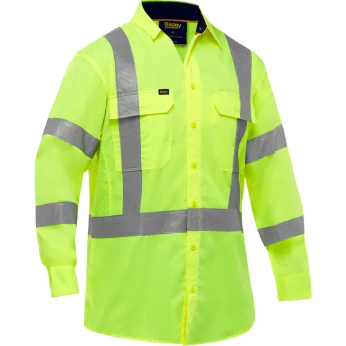 Bisley® Men's Long Sleeve Work Shirt with X-Airflow™ & X-Back, Class 3, M, Hi-Vis Yellow