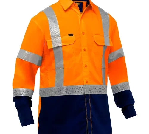 Bisley® Men's Long Sleeve Work Shirt with X-Airflow™ & Navy Bottom, 5XL, Hi-Vis Orange