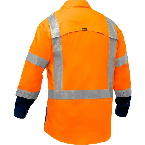 Bisley® Men's Long Sleeve Work Shirt with X-Airflow™ & Navy Bottom, 2XL, Hi-Vis Yellow - Image 2