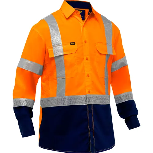 Bisley® Men's Long Sleeve Work Shirt with X-Airflow™ & Navy Bottom, 3XL, Hi-Vis Yellow