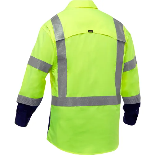 Bisley® Men's Long Sleeve Work Shirt with X-Airflow™ & Navy Bottom, L, Hi-Vis Yellow - Image 2