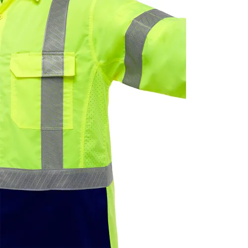 Bisley® Men's Long Sleeve Work Shirt with X-Airflow™ & Navy Bottom, L, Hi-Vis Yellow - Image 3