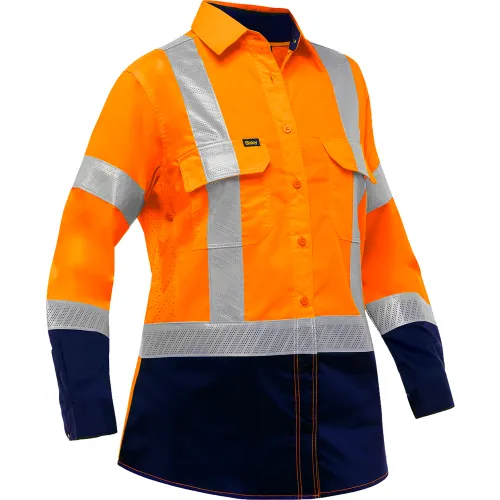 Pip Global Bisley® Airflow™ Women's Long Sleeve Shirt, Class 2, L, Hi-Vis Orange/Navy