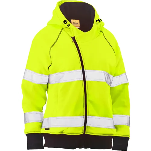 Bisley® Women's Contoured Full Zip Hooded Sweatshirt, Class 3, M, Hi-Vis Yellow